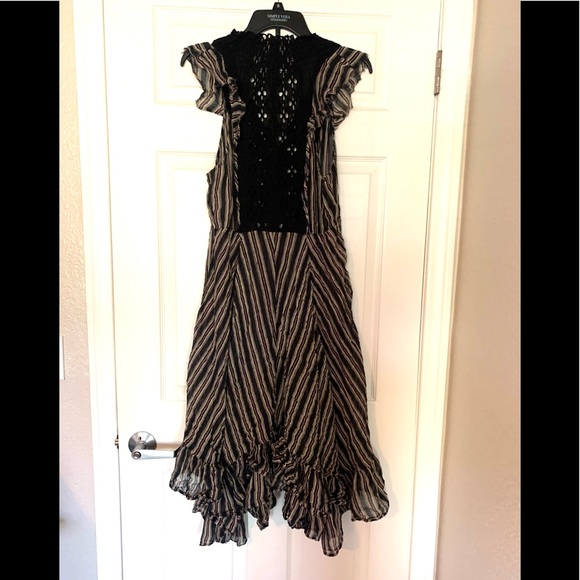 Free People One Caraway Stripe Maxi Dress Black Purple Cream Eyelet Lace Size M - Picture 7 of 16